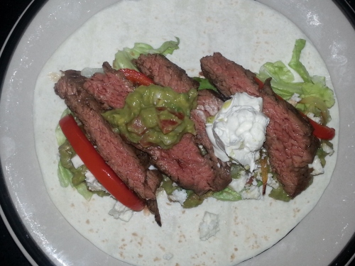 A classic use for skirt steak, and delicious in  anyone's language.  Just add guacamole, sour cream, and saute'd onions and capsicums.